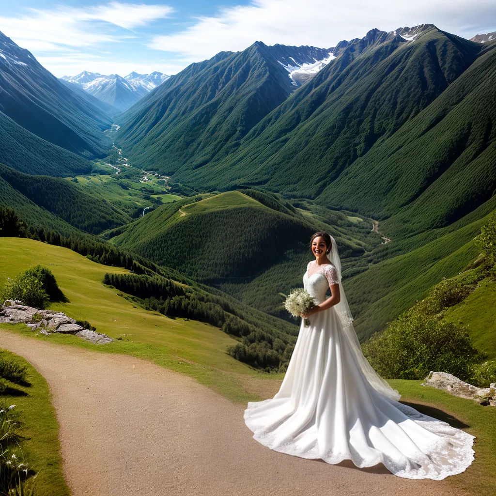noiva sorriso feliz vestido branco montanha