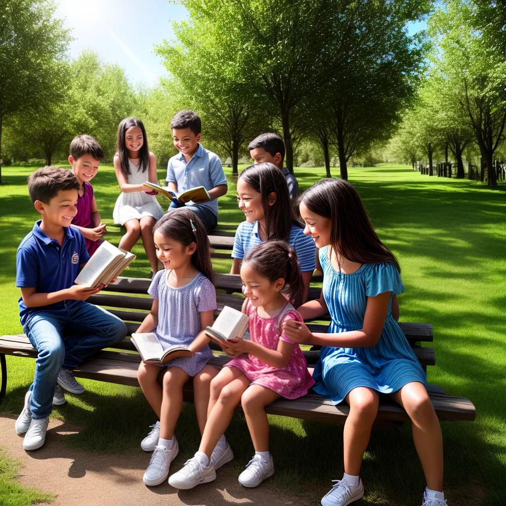 mulher sorrindo criancas parque leitura mulher sorrindo criancas parque leitura