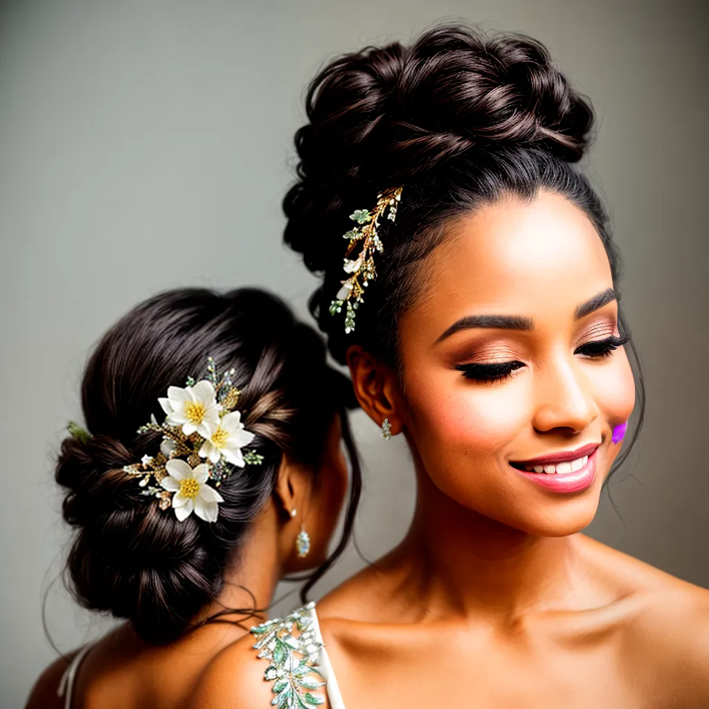 noiva penteado updo flores acessorios
