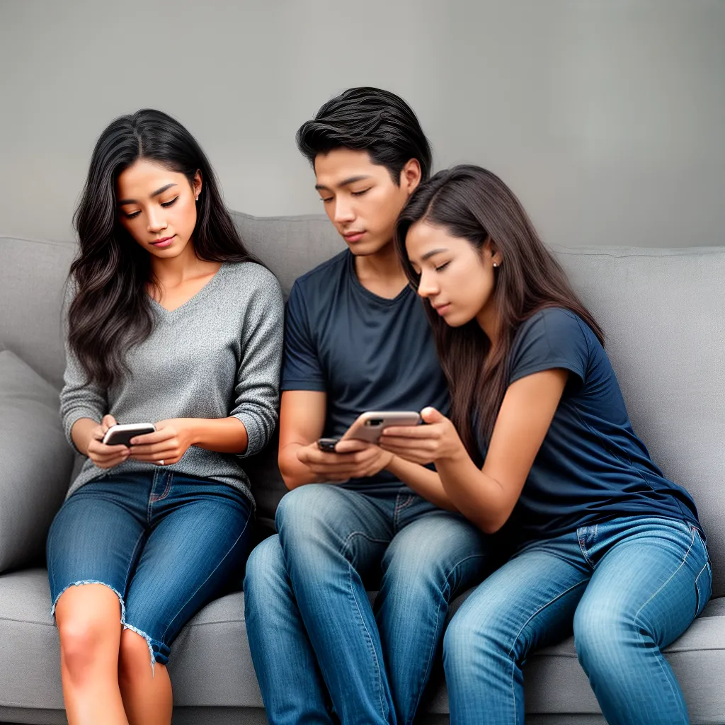 casal desconectado celulares sofa
