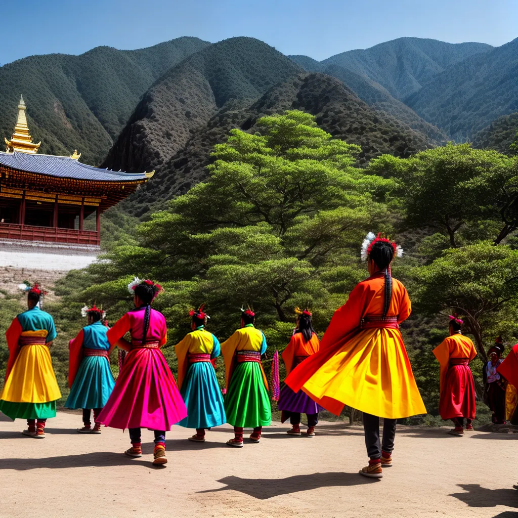 cerimonia tradicional bhutan danca paisagem