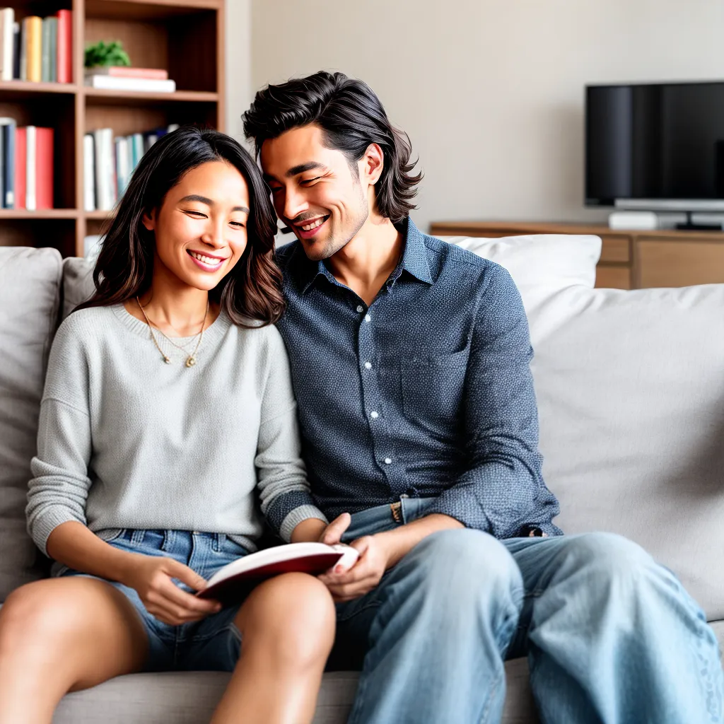 casal conversa sofa livros comunicacao