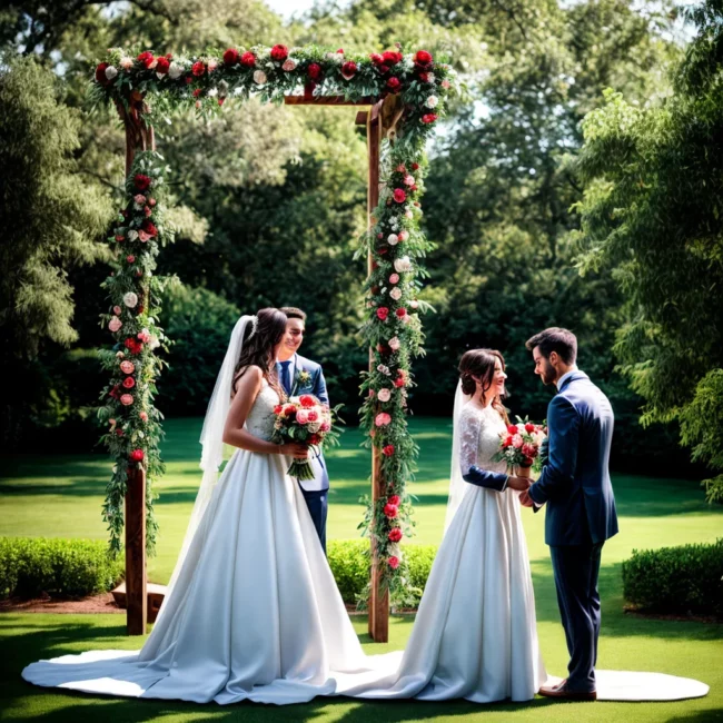 casamento jardim arco flores noivos 1