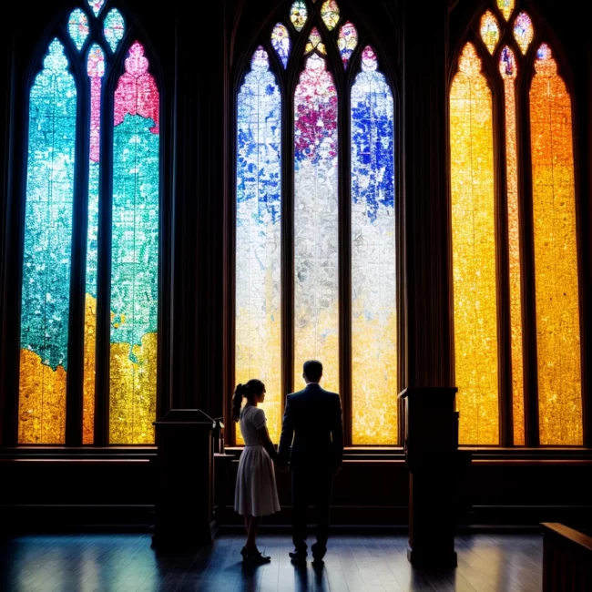 casal oracao igreja luz janelas