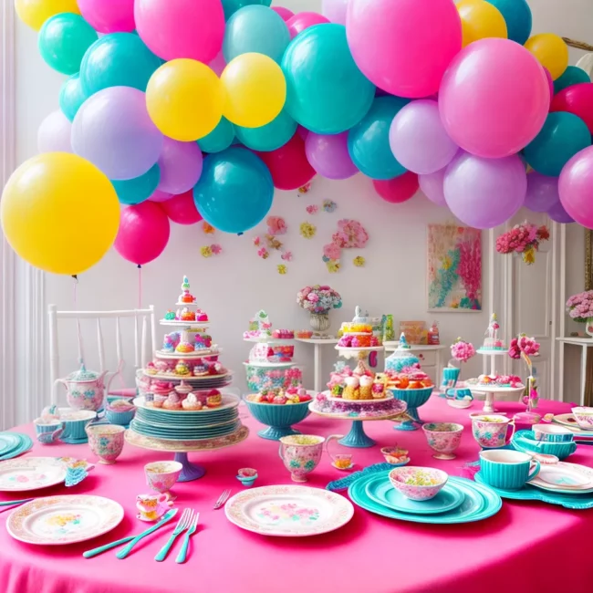 festa cha colorida mesa decorada