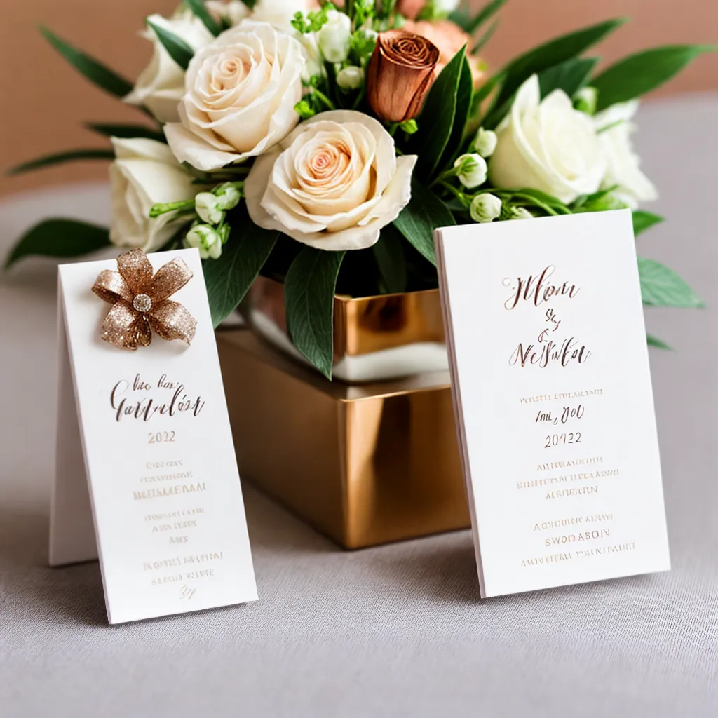 lembrancinha casamento artesanal personalizada Cartões personalizados com nomes dos noivos ao lado de arranjo de rosas