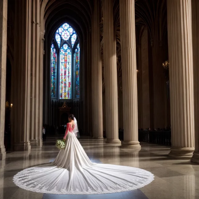 noiva catedral vestido cascata luz
