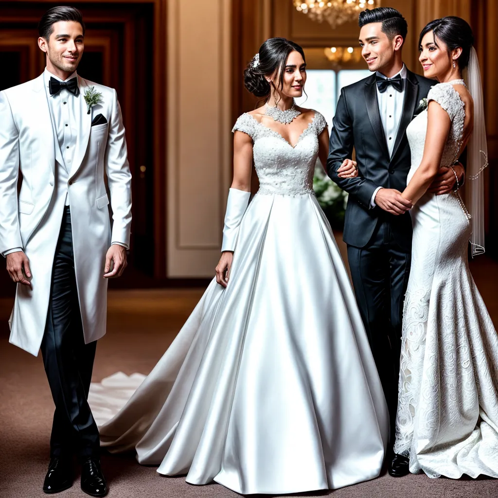 noivos elegantes vestido branco tuxedo preto