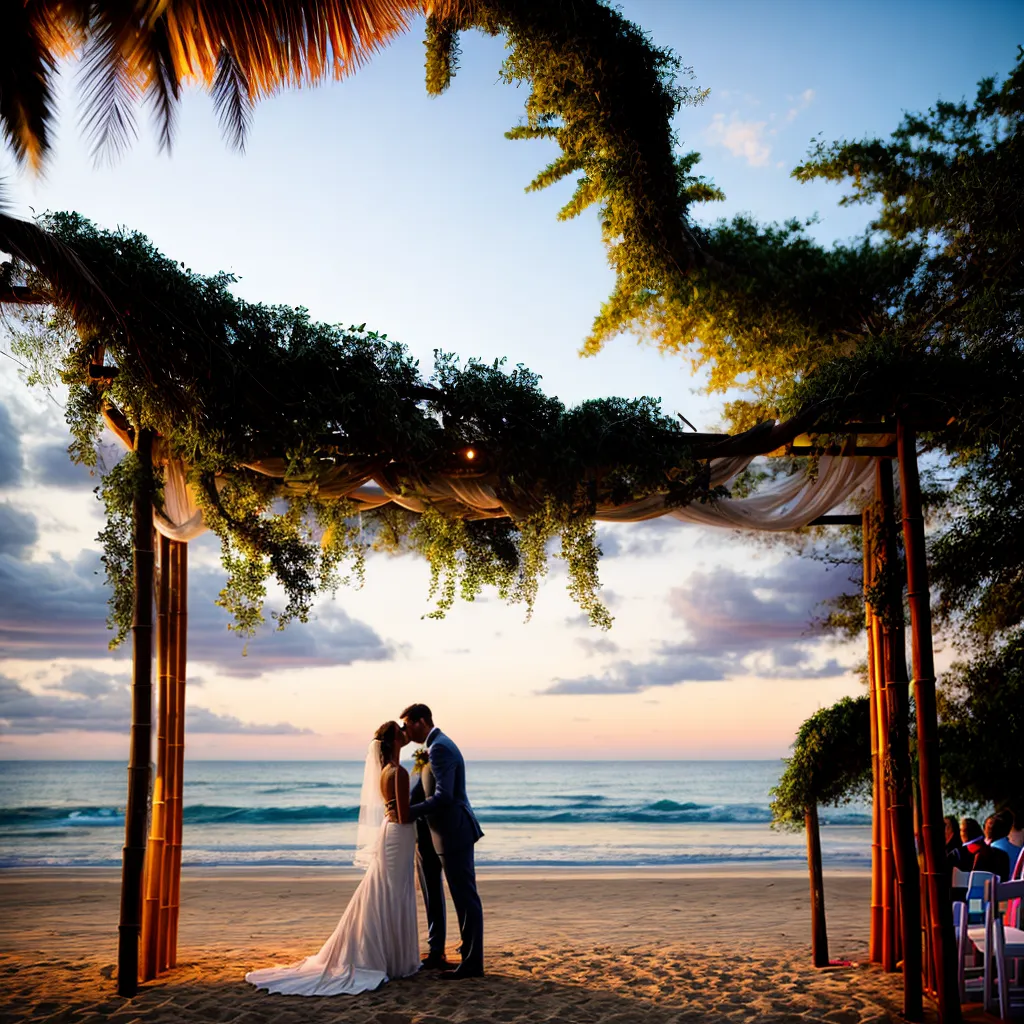 casamento praia por do sol arco bambu 1