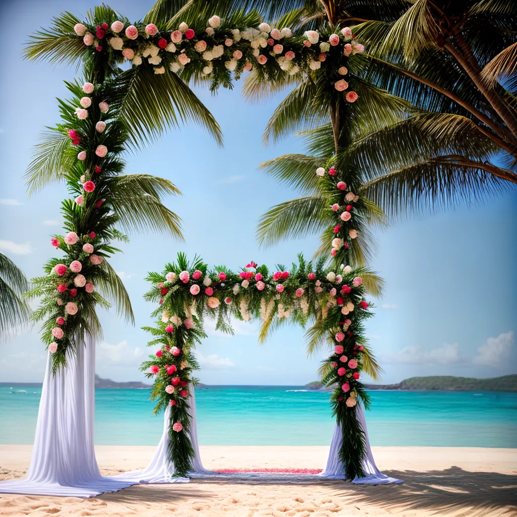 casamento praia arco bambu flores tropicais
