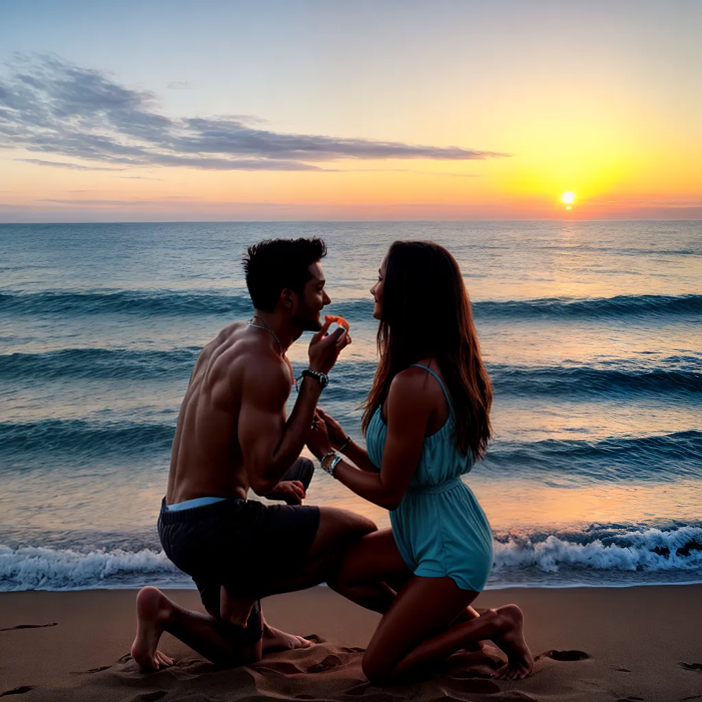 por do sol praia casal surpresa