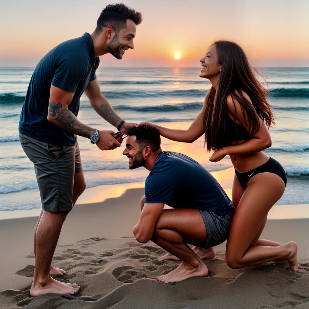 por do sol praia casal pedido casamento