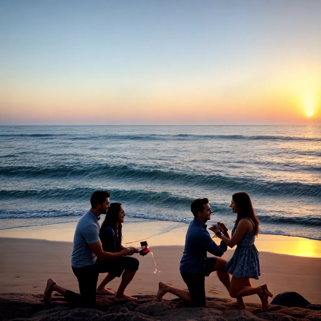 por do sol praia casal pedido casamento 1