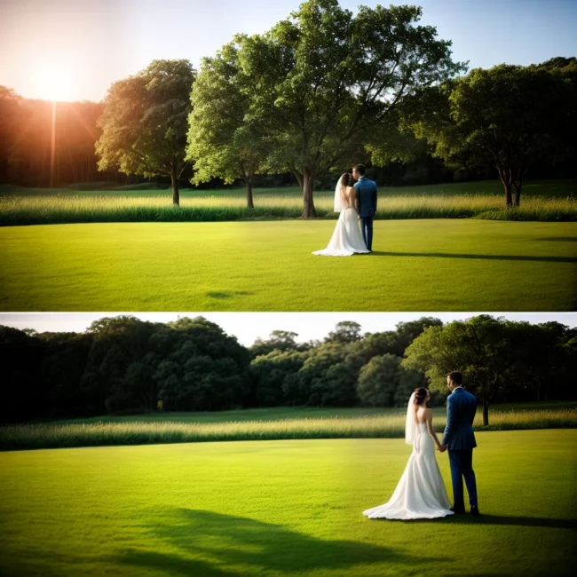 casal sorriso campo verde por do sol