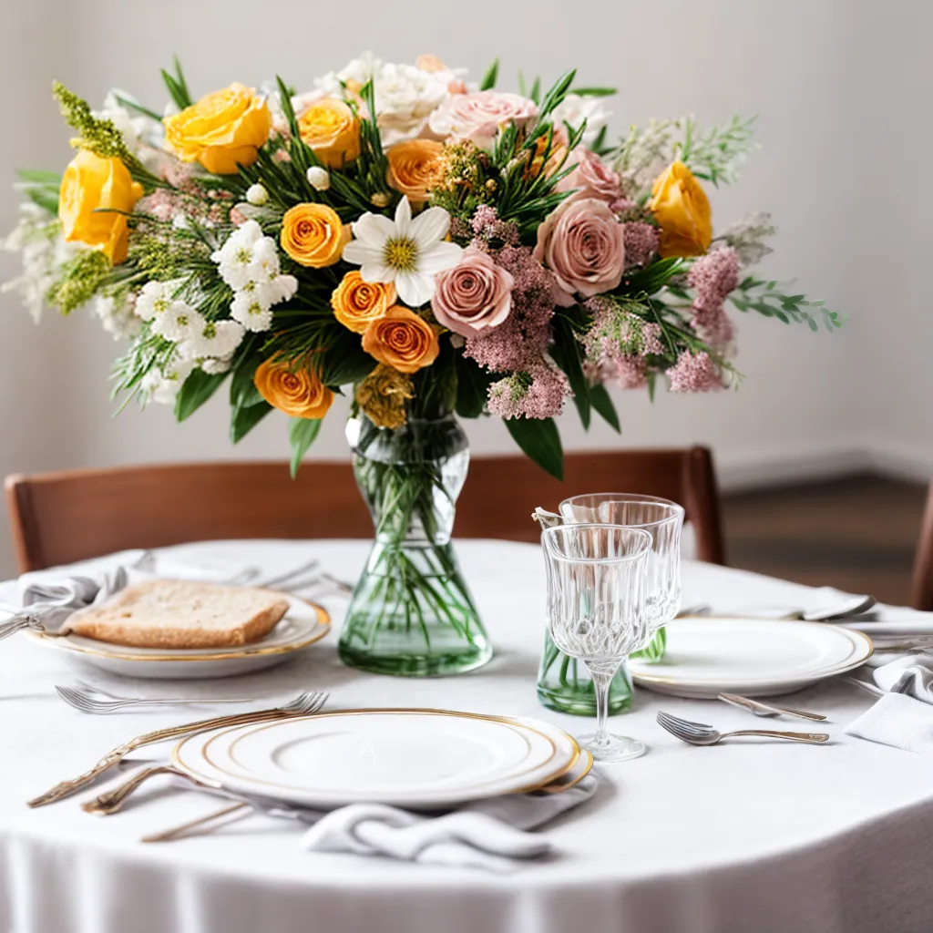 mesa elegante branco prata flores