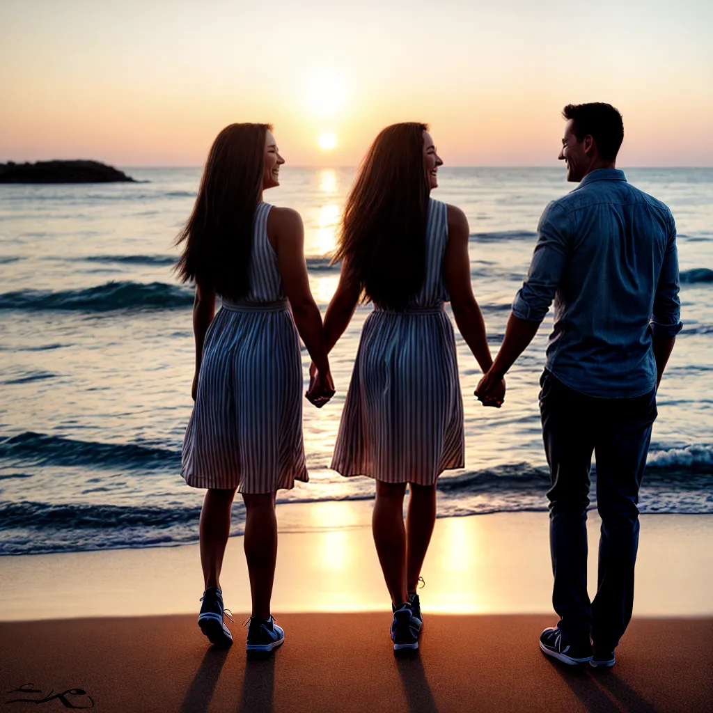 casal sorriso por do sol praia