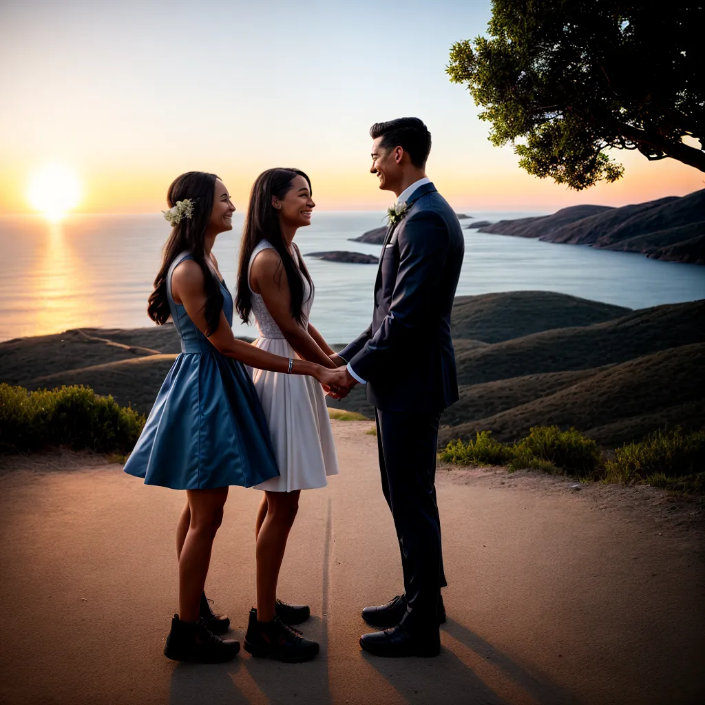 casal sorriso aliancas por do sol