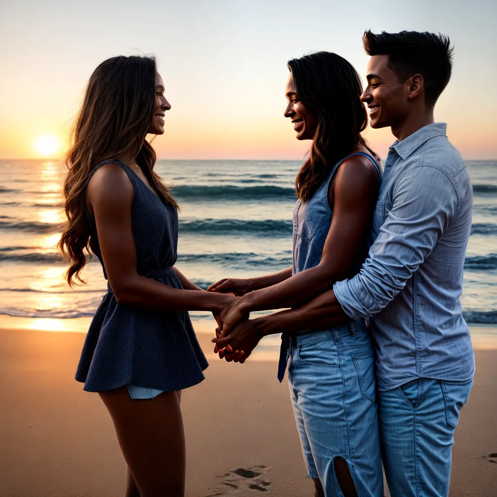 casal sorriso aliancas por do sol 1