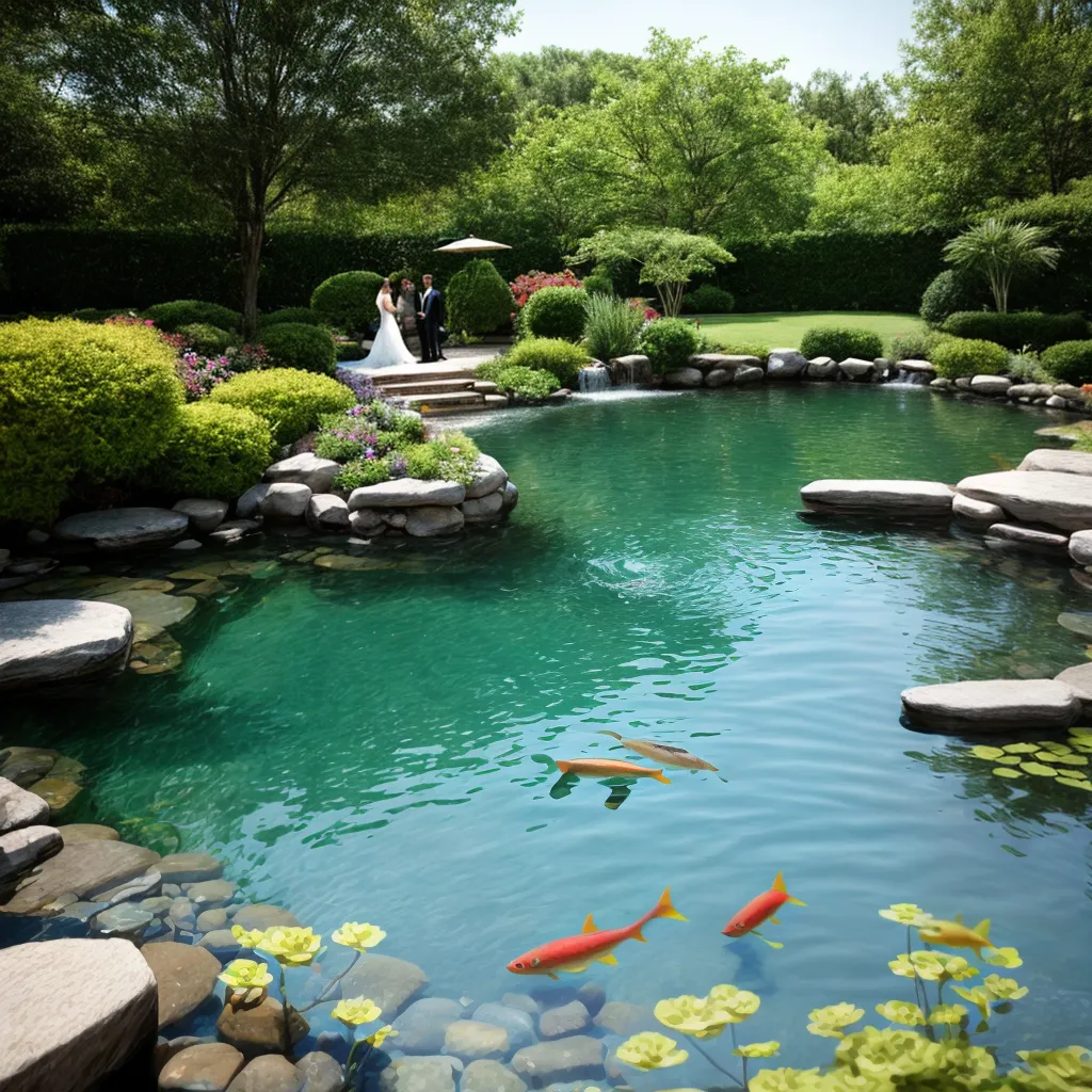 casamento jardim lago peixes amor