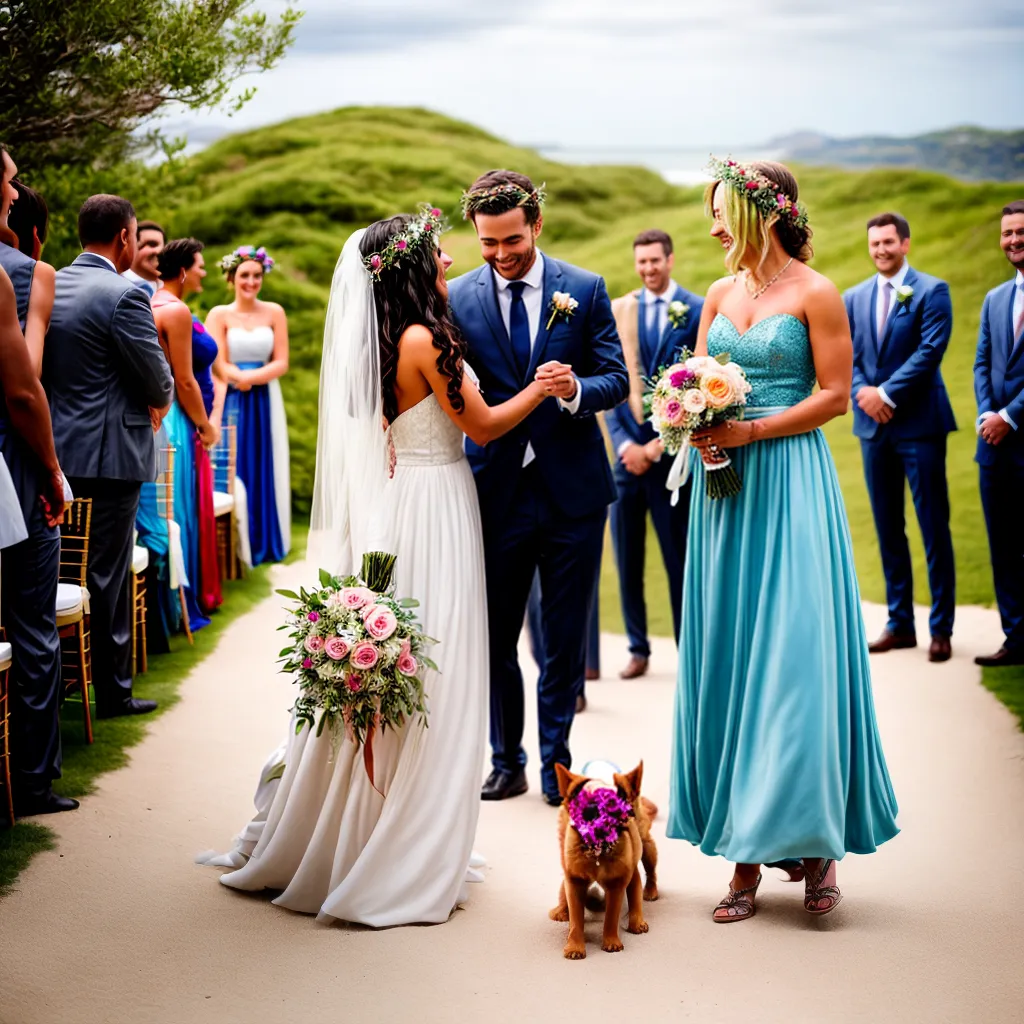 casamento praia casal amigos cachorros