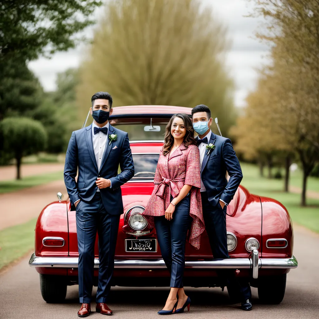casal recem casados carro cachorro laco