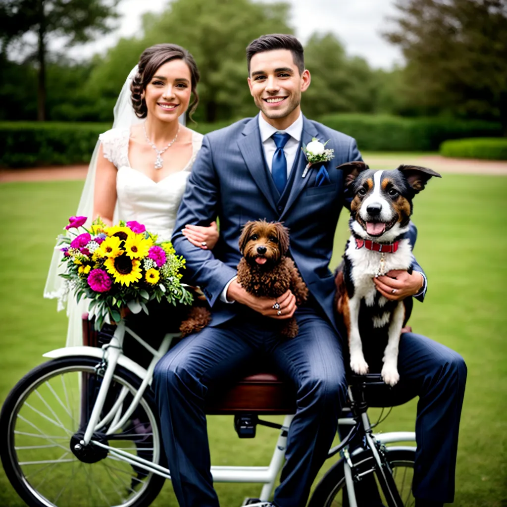 casal sorrindo cachorro transporte casamento