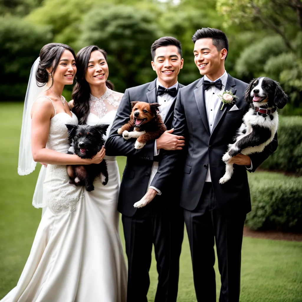 casal recem casado pet fofo colar floral