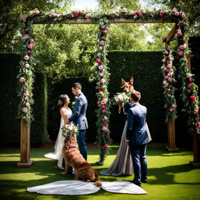 casamento ao ar livre noiva noivo cachorro casamento ao ar livre noiva noivo cachorro