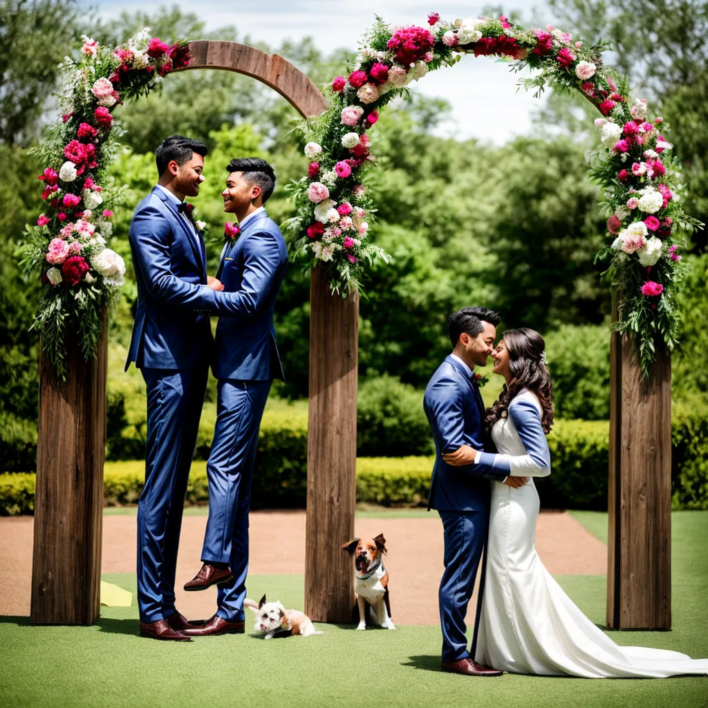 casamento ar livre noivos arco floral pet