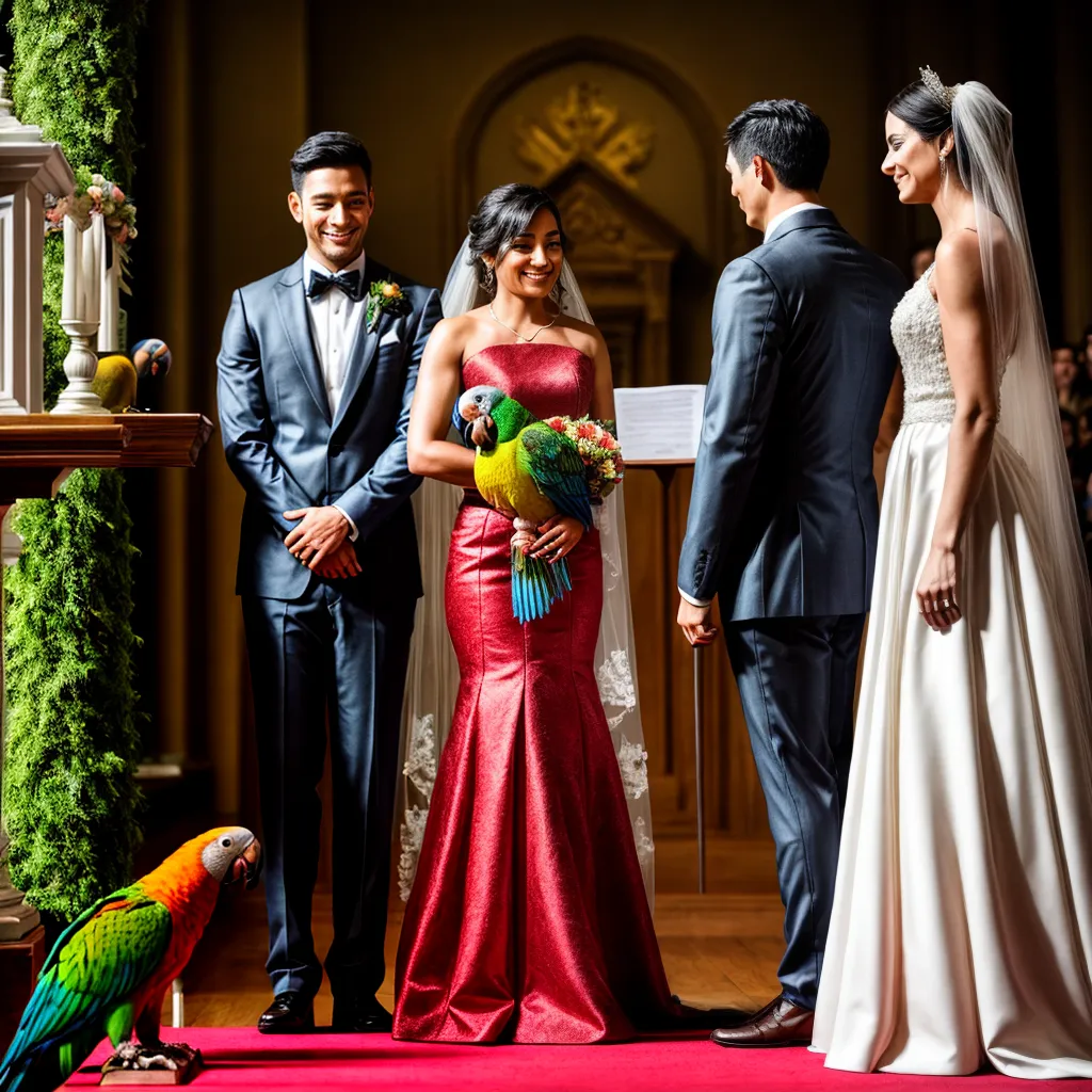 casamento no altar noiva noivo animais