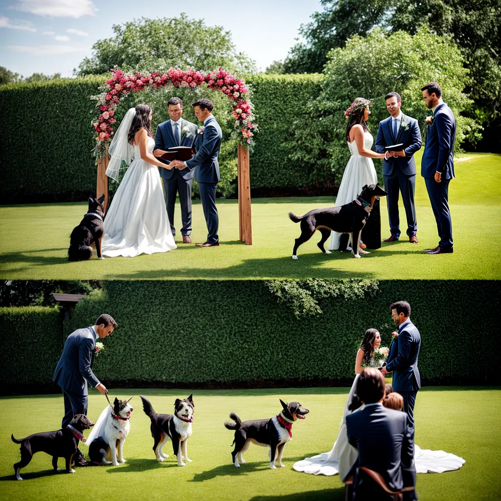 casamento ao ar livre noivos cao