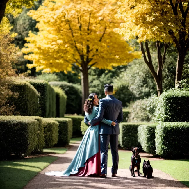 casal jardim outono animais vestidos casal jardim outono animais vestidos