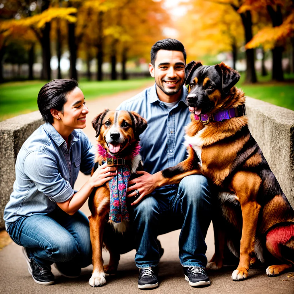 casal alegre parque outono cachorro