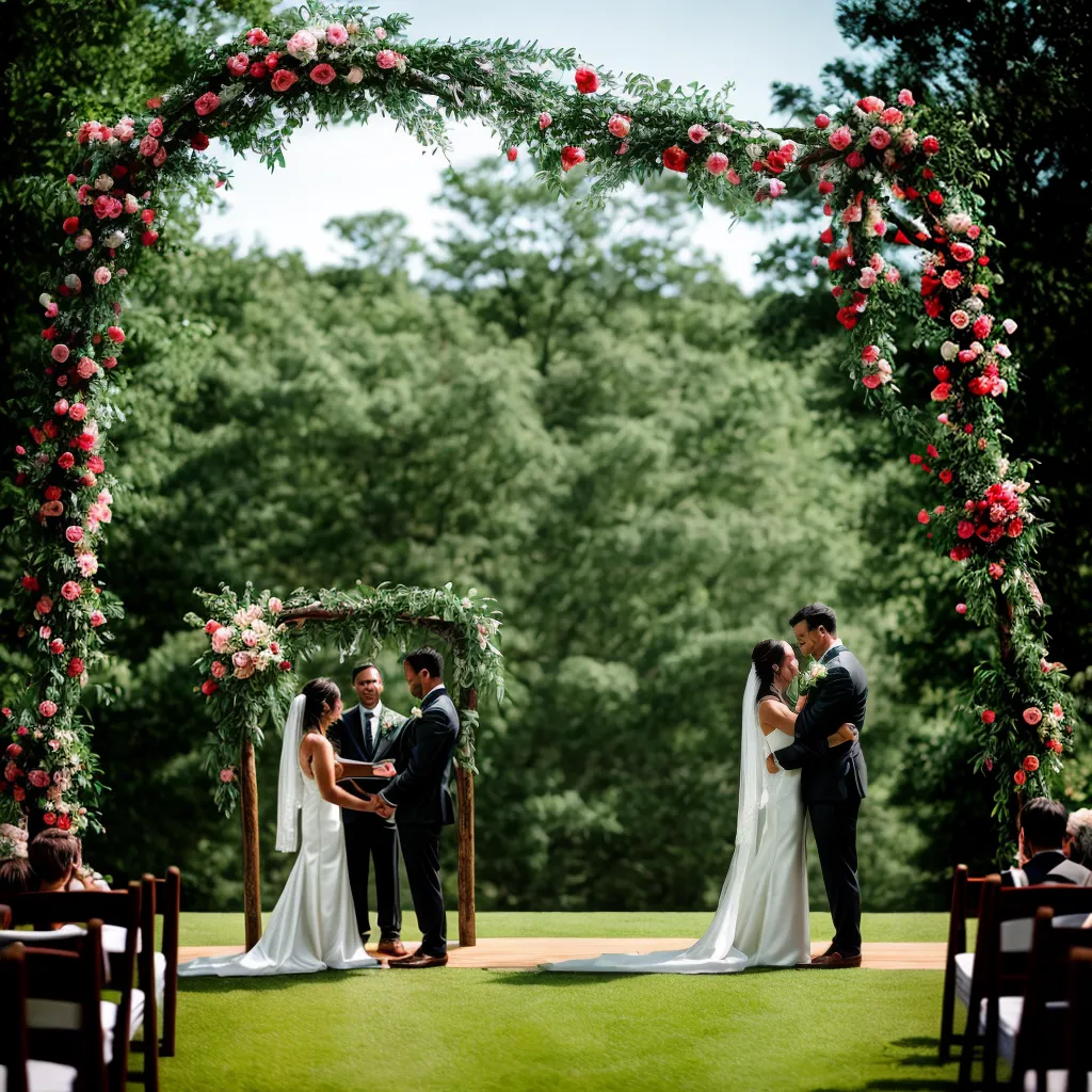 casamento ar livre arco madeira noivos