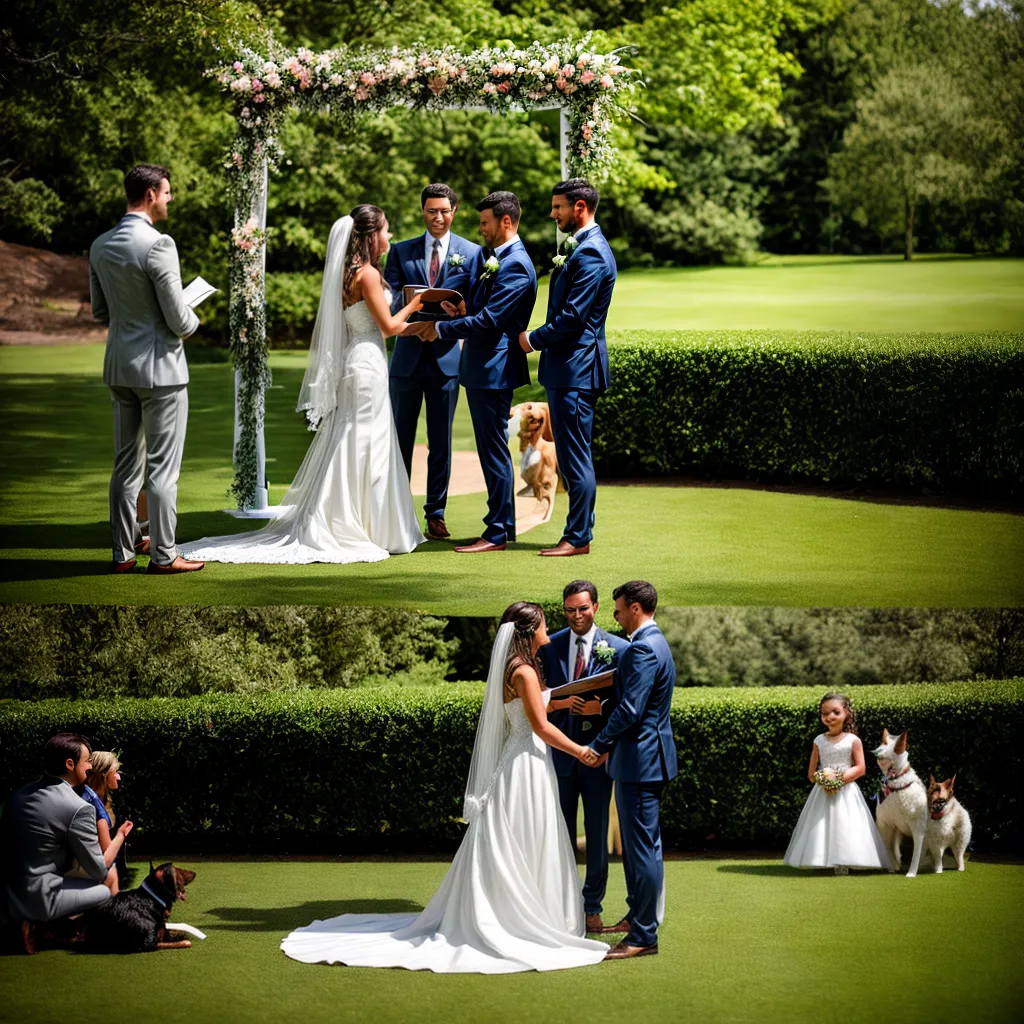 casamento ao ar livre noivos amigos cachorros