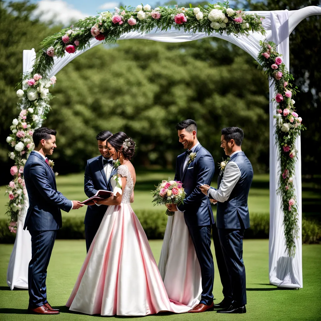 casamento arco flores noivos pet