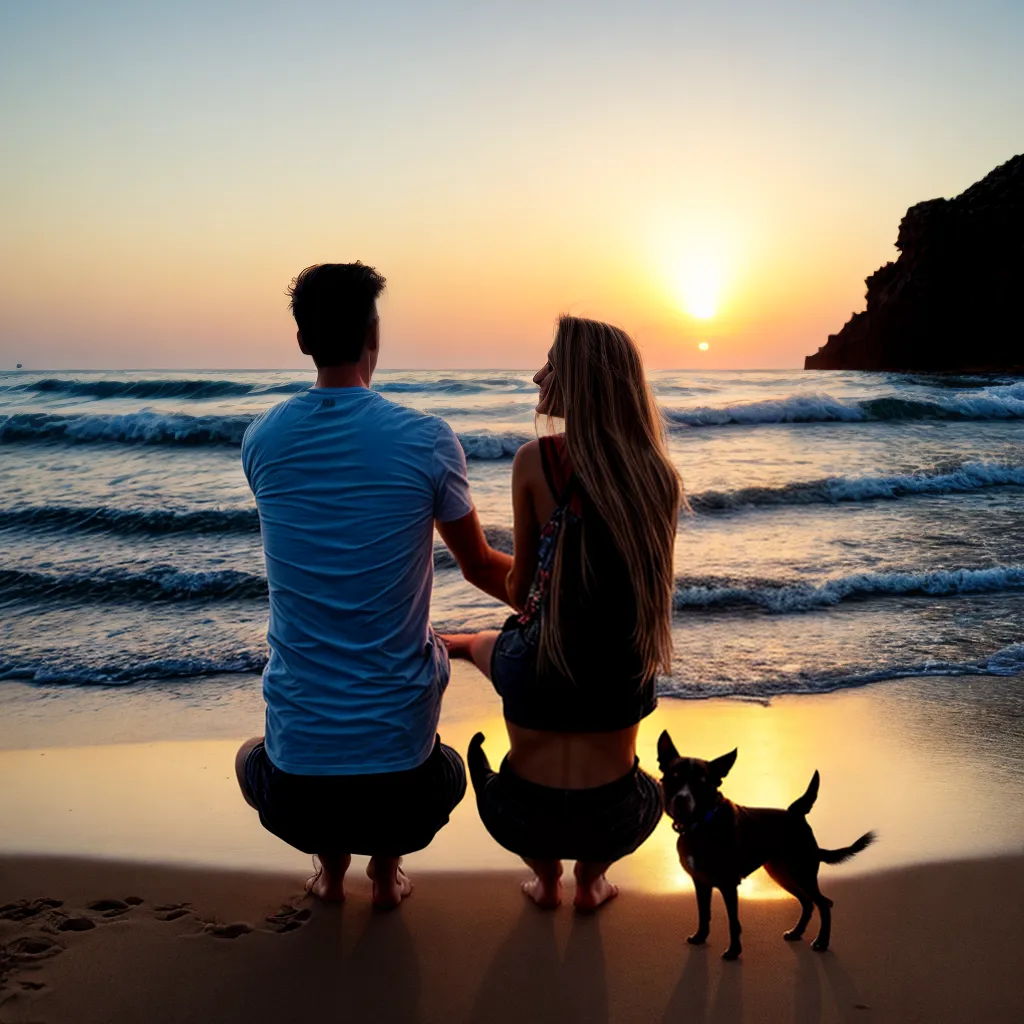 casal praia por do sol cachorro 1