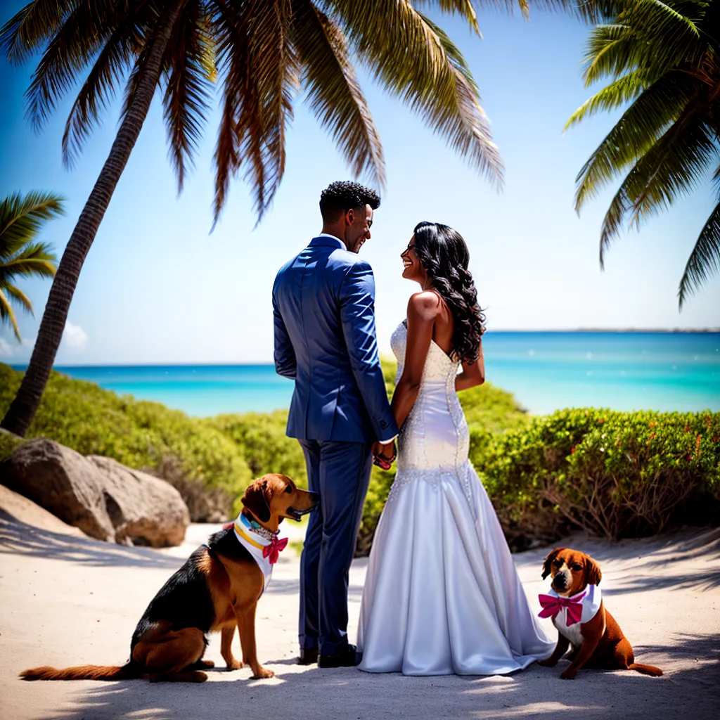 casal noiva noivo cachorro praia