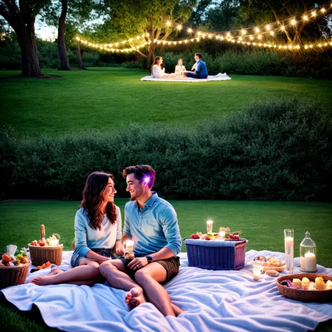 casal picnic luzes romantico celebracao