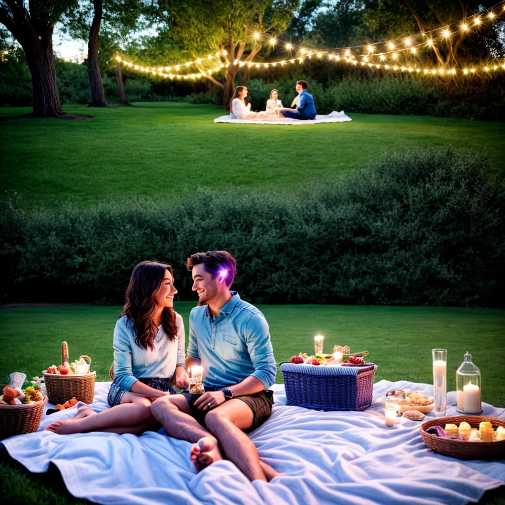 casal picnic luzes romantico celebracao