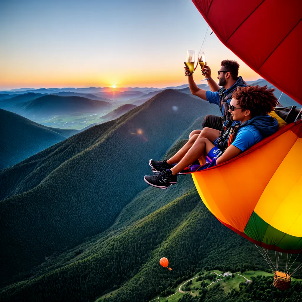 casal balao ar quente por do sol
