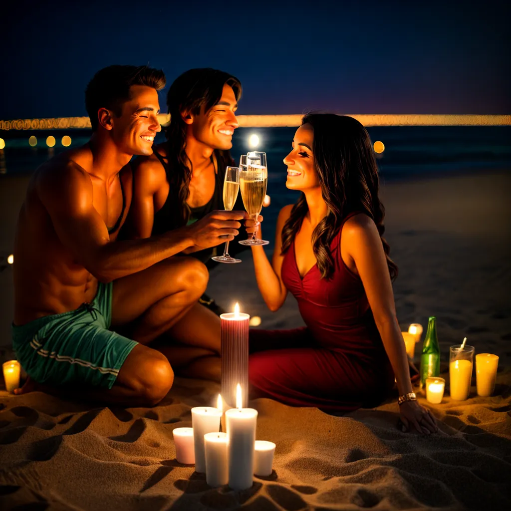 casal praia por do sol brinde
