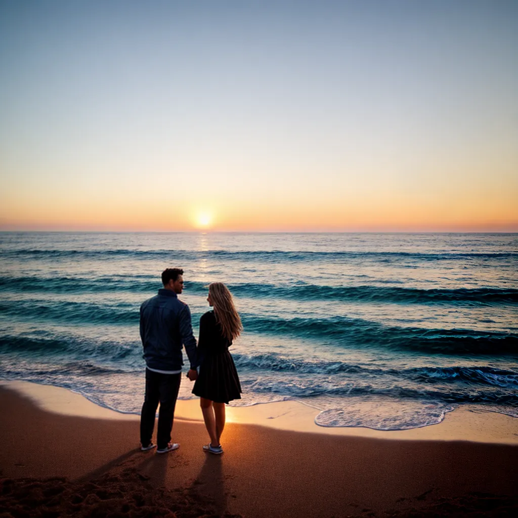 casal praia por do sol amor eterno