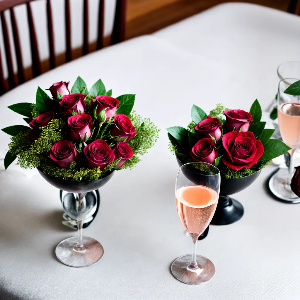 mesa jantar romantica rosas champagne