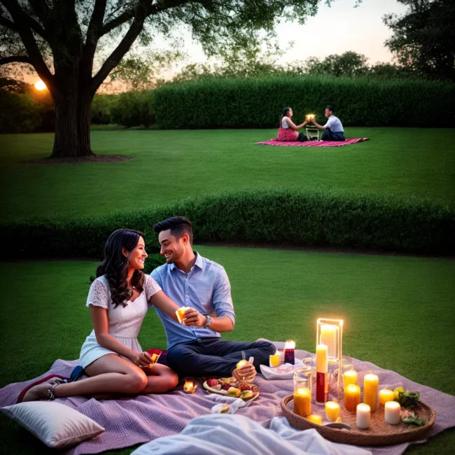 casal picnic luzes romance por do sol 1
