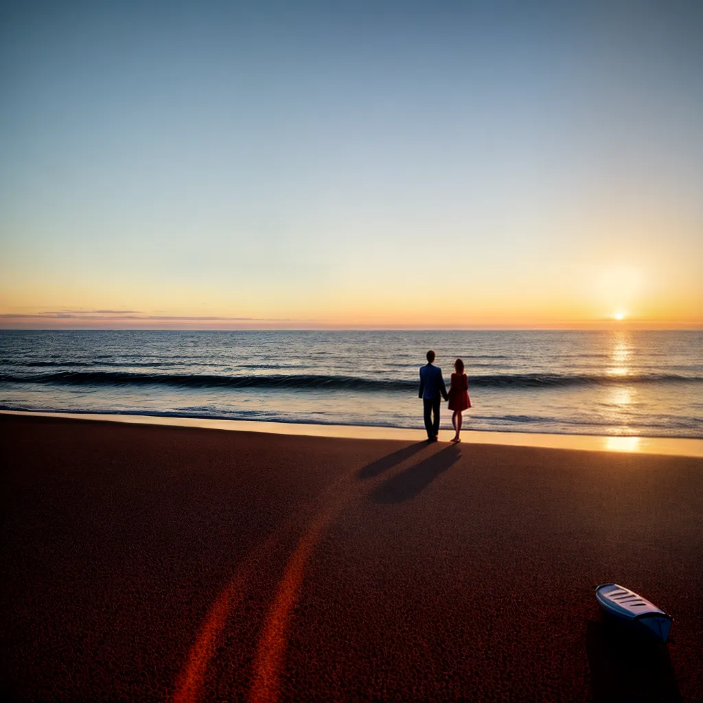 casal praia por do sol amor