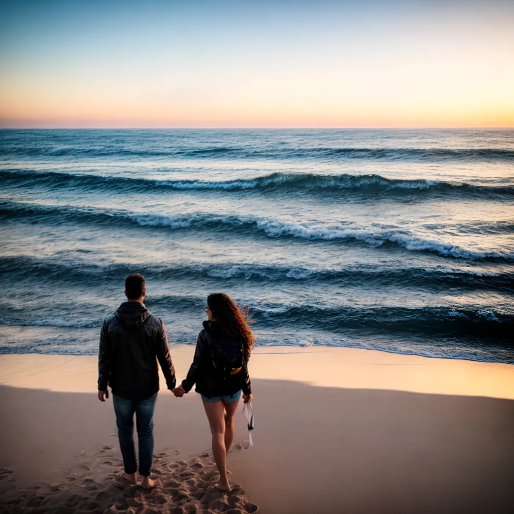 casal passeio romantico praia por do sol