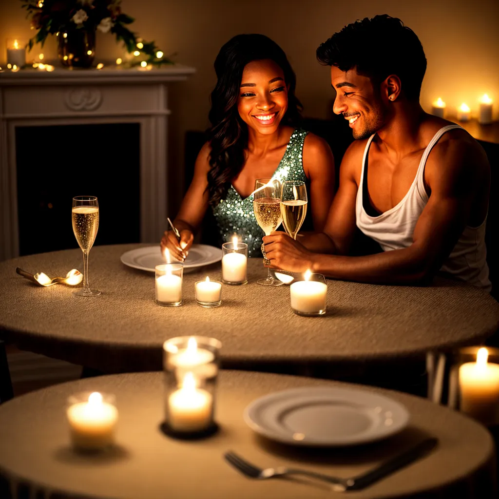 casal mesa decorada velas champanhe