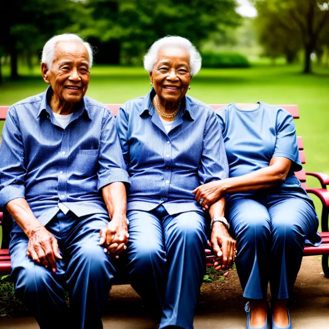 casal idoso banco parque amor 50 anos