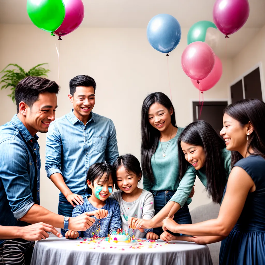 familia feliz mesa decorada aniversario
